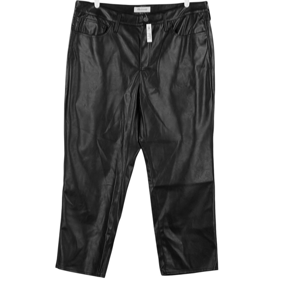 MADEWELL Womens Faux Leather Black Pants Sz 18W The Perfect Vintage Straight NEW